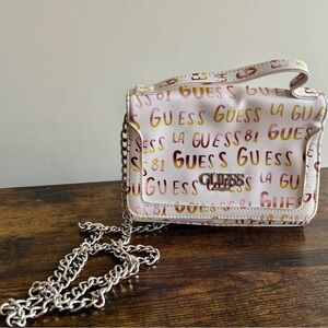 GUESS| Jozy White & Gold Monogram Women's Crossbody Chain Purse Bag Handle